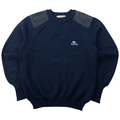 Vintage 90s Burberry Wool Jumper Size S | Small, Navy