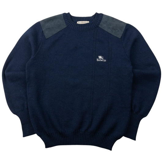 Vintage 90s Burberry Wool Jumper Size S | Small, Navy