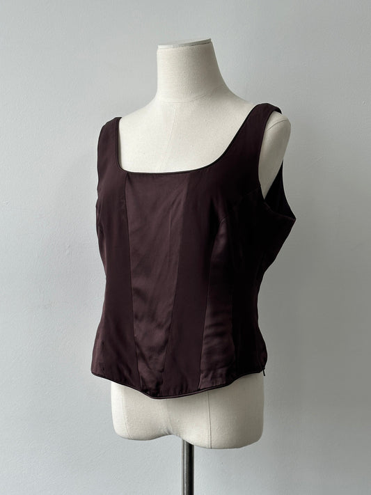 Vintage 1990s Panelled Sleeveless Satin Top - L