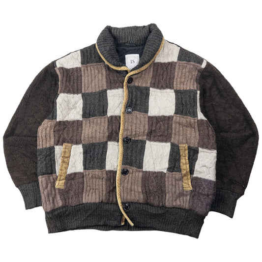 Vintage 2000s I.S. Sunao Kuwahara Patchwork Knit Jacket Size L | Large, Brown, Beige, Cream, Black