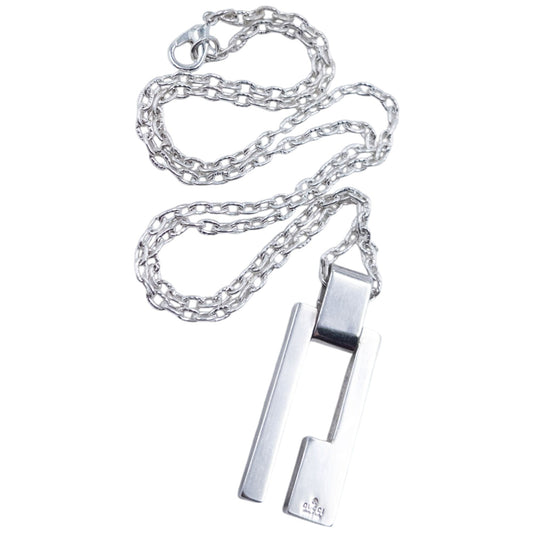 Vintage 2000s Gucci Silver Pendent Necklace | O/S, Grey