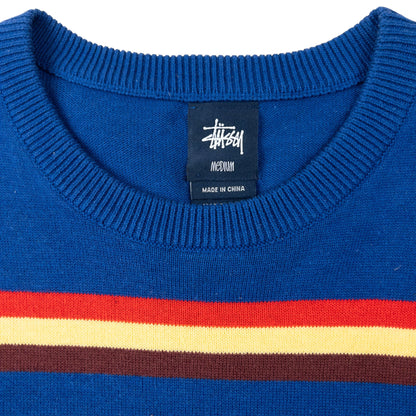 Vintage 2000s Stussy Striped Jumper Size M | Medium, Blue