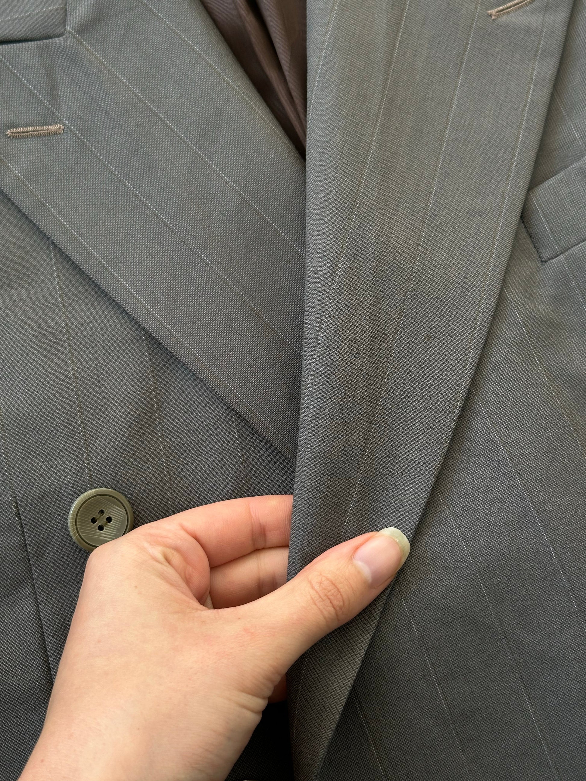 Yves Saint Laurent 1990s double-breasted wool blazer in navy, tailored fit, with classic lapels and vintage style.