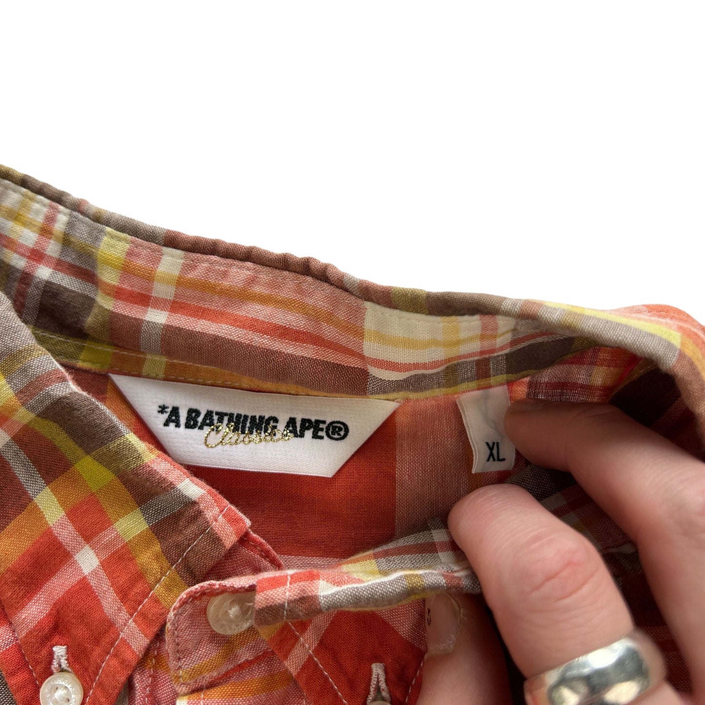 Vintage Bape Check Short Sleeve Button Up Shirt Size XL