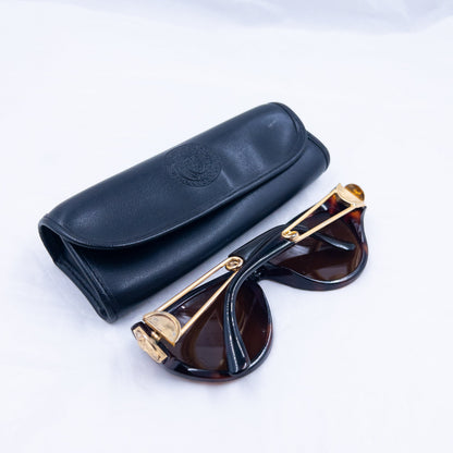Vintage 1996 Gianni Versace Safety Pin Tortoise Shell Sunglasses | O/S, Brown
