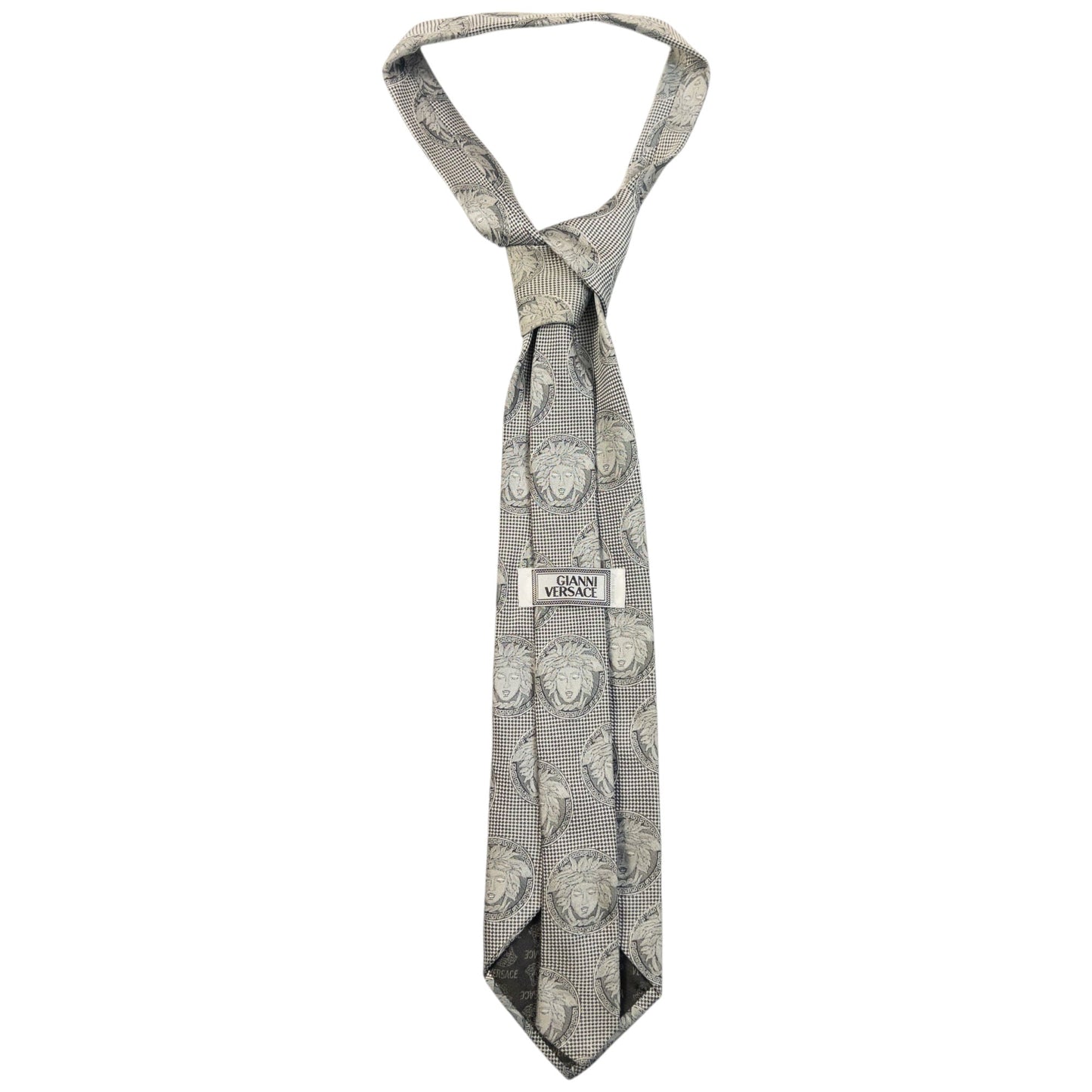 Vintage 90s Gianni Versace Monogram Medusa Silk Tie | O/S, Grey
