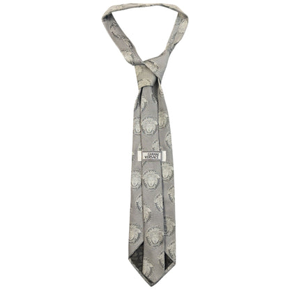 Vintage 90s Gianni Versace Monogram Medusa Silk Tie | O/S, Grey