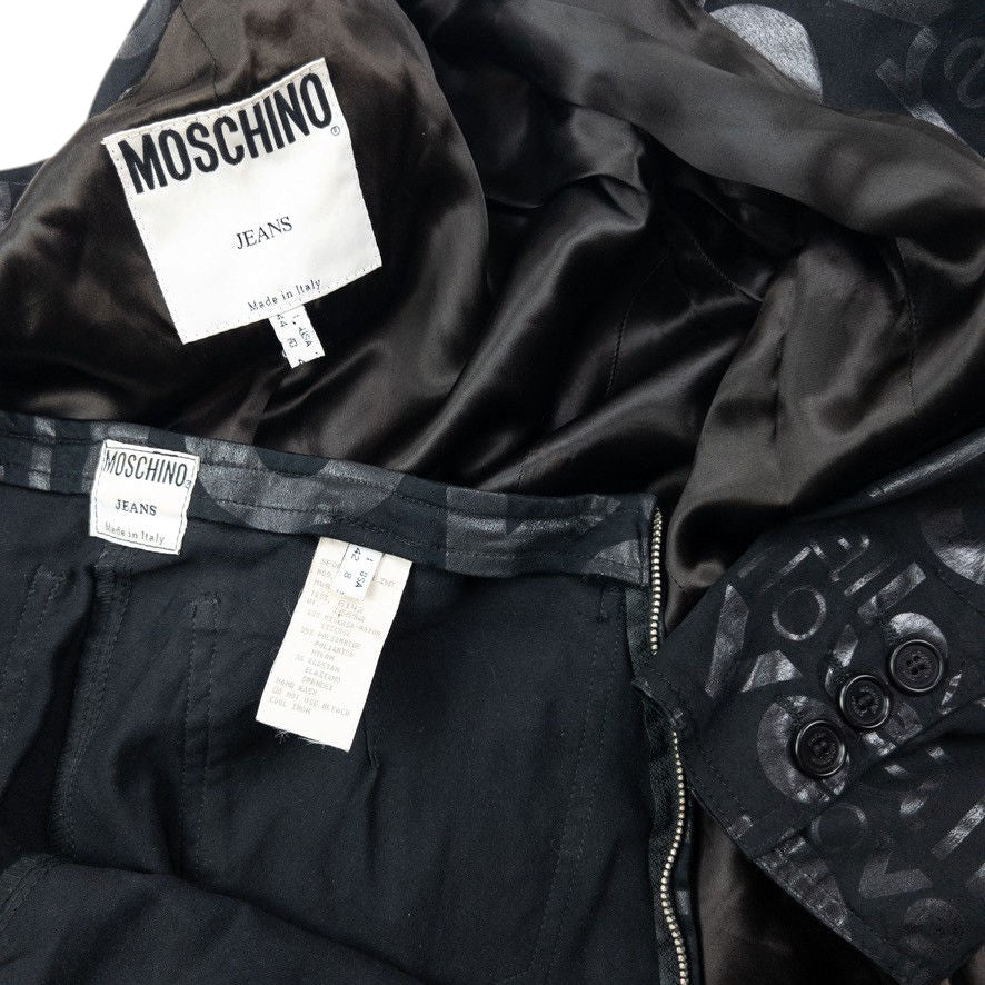 Vintage 90s Moschino Jeans Love All Over Jacket & Trousers Suit Set Womens Size M | Medium, Black