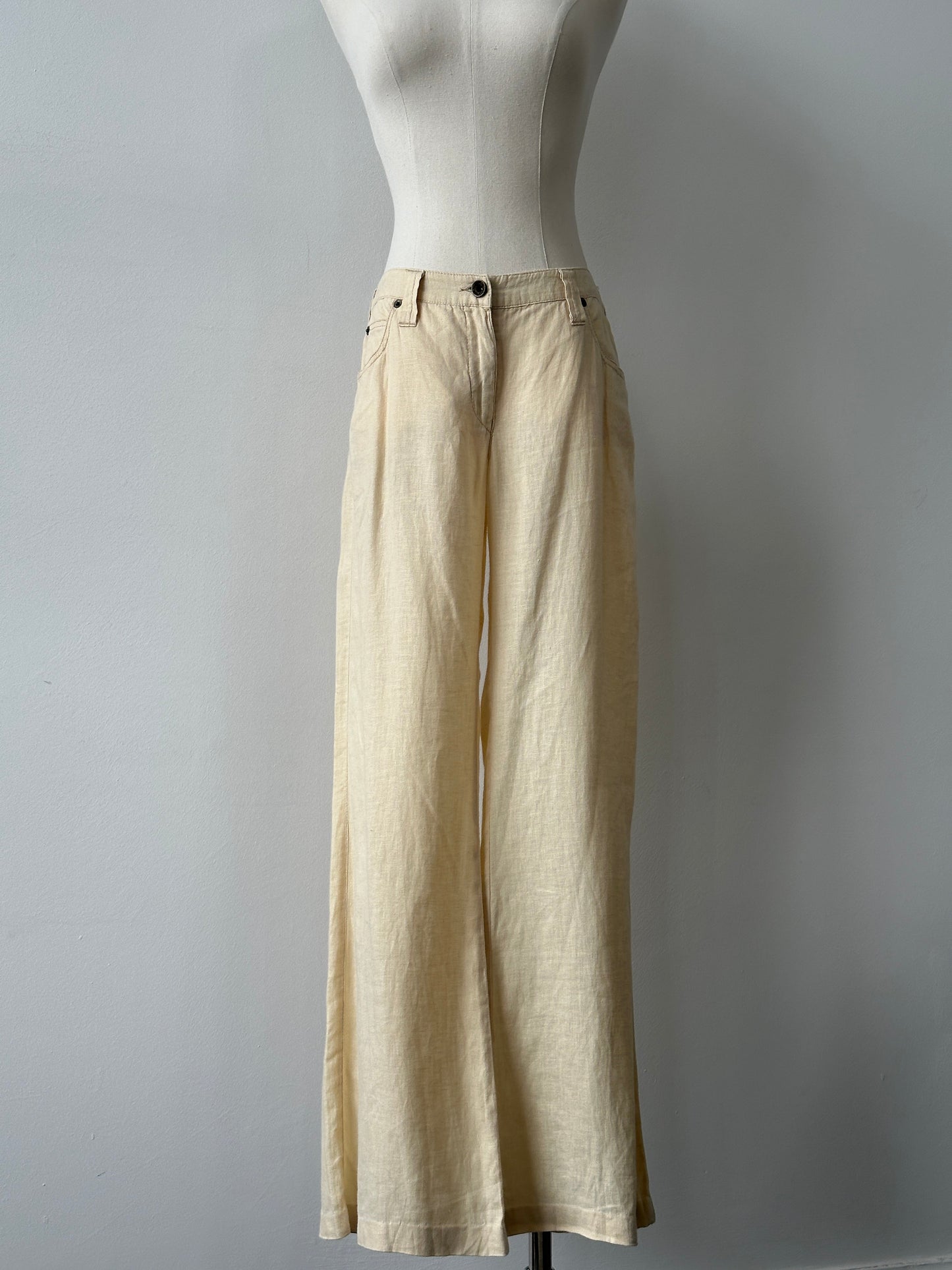 Armani Jeans 1990s Pure Linen Bootcut Leg Trousers - W30