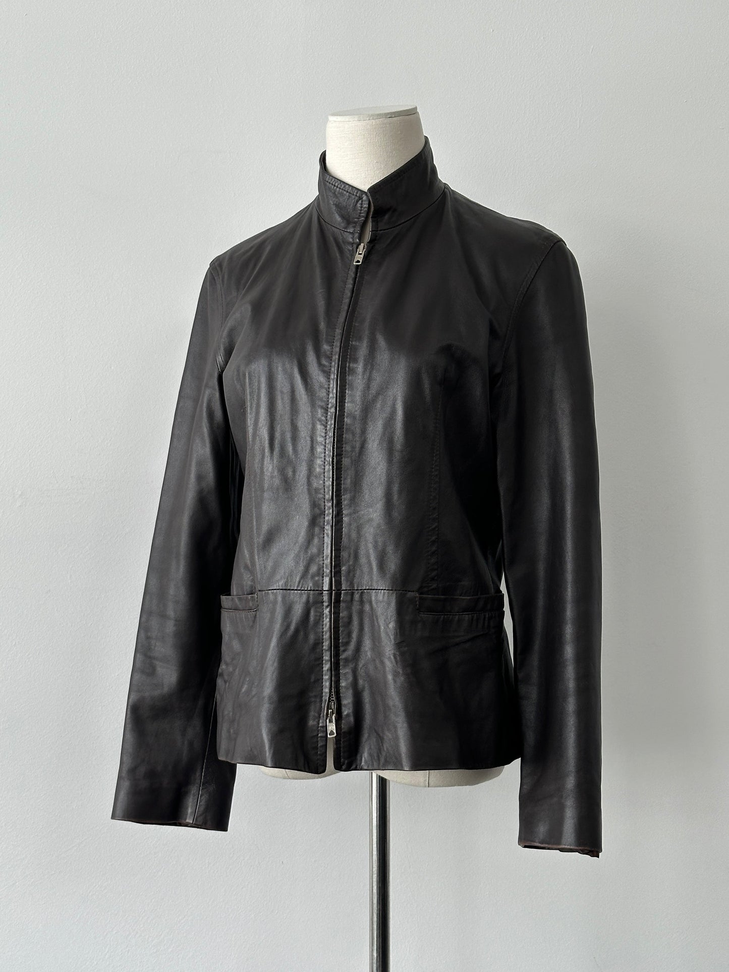 Vintage 1990s Double Zip Leather Jacket - S-M