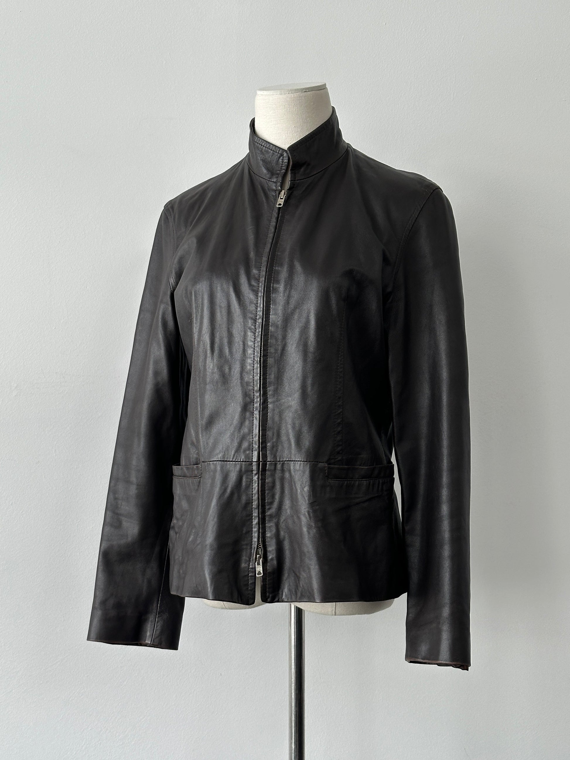 Vintage 1990s Double Zip Leather Jacket - S-M