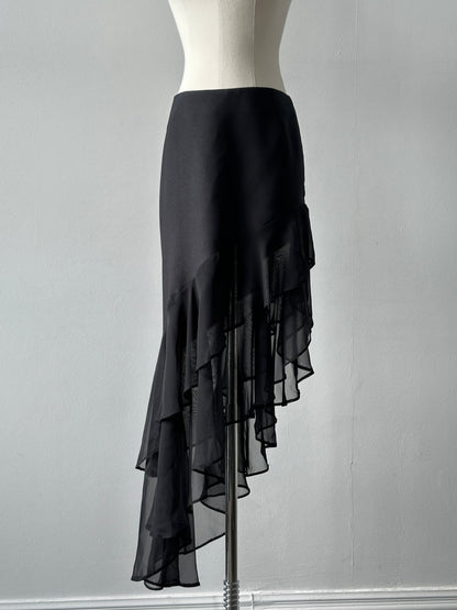 British Vintage 1990s Asymmetric Ruffle Midi Skirt - W28
