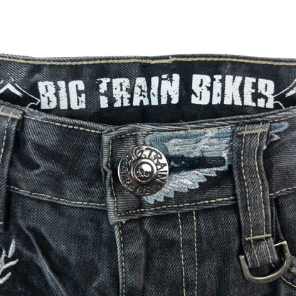 Vintage Big Train Japanese Biker Embroidered Denim Jeans Size W29