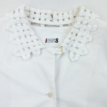 Vintage 80s Issey Miyake I.S. Crochet Collar Long Sleeve Button Up Shirt Size S | Small, White