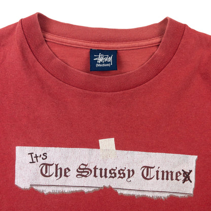 Vintage 2000s Stussy It's The Stussy Time Newspaper Graphic T Shirt Size M | Medium, Red