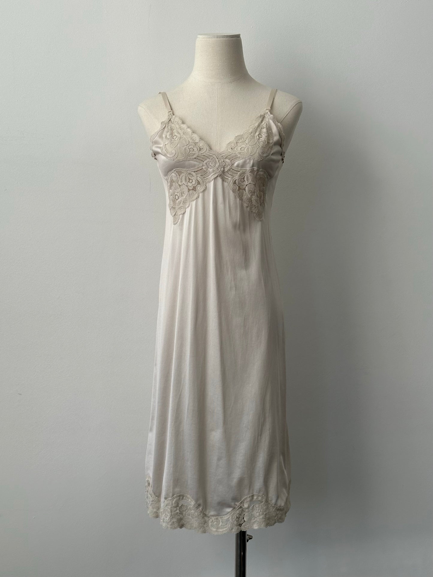 Vintage 1990s Satin Lace Midi Slip Dress - S