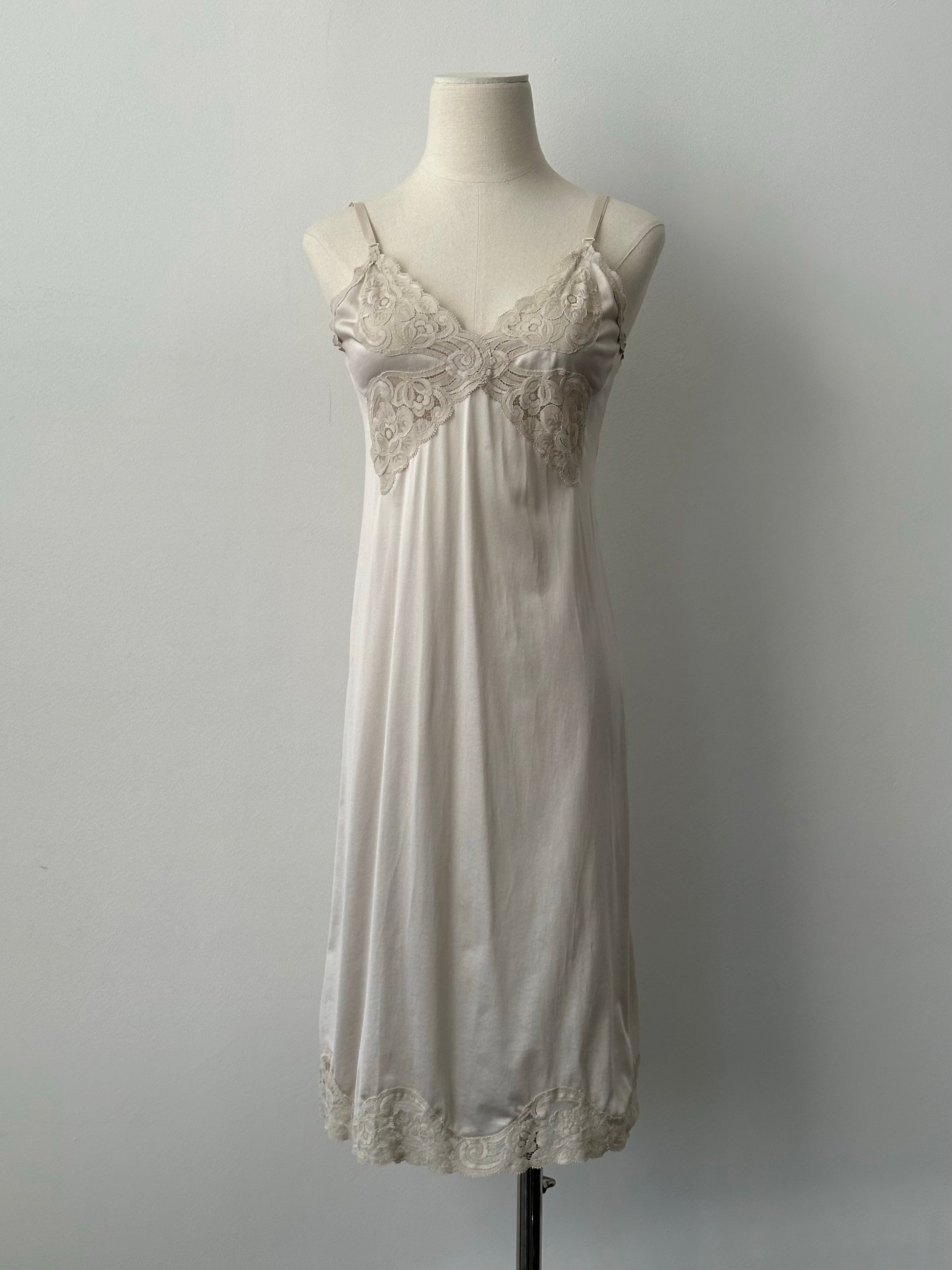 Vintage 1990s Satin Lace Midi Slip Dress - S