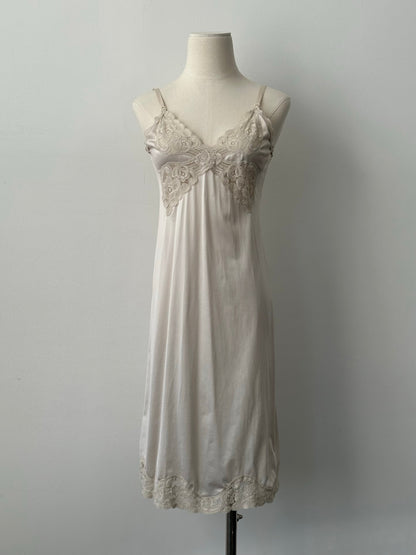 Vintage 1990s Satin Lace Midi Slip Dress - S