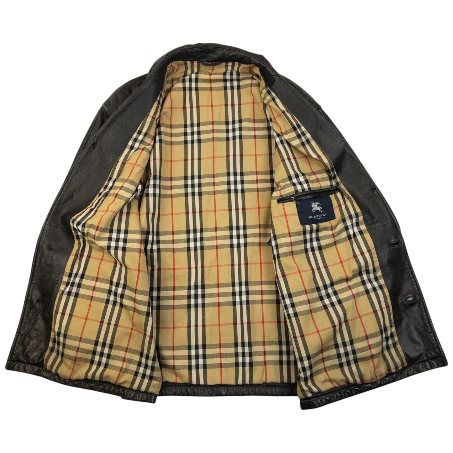 Vintage 2000s Burberry Nova Check Lined Leather Jacket Size M | Medium, Black