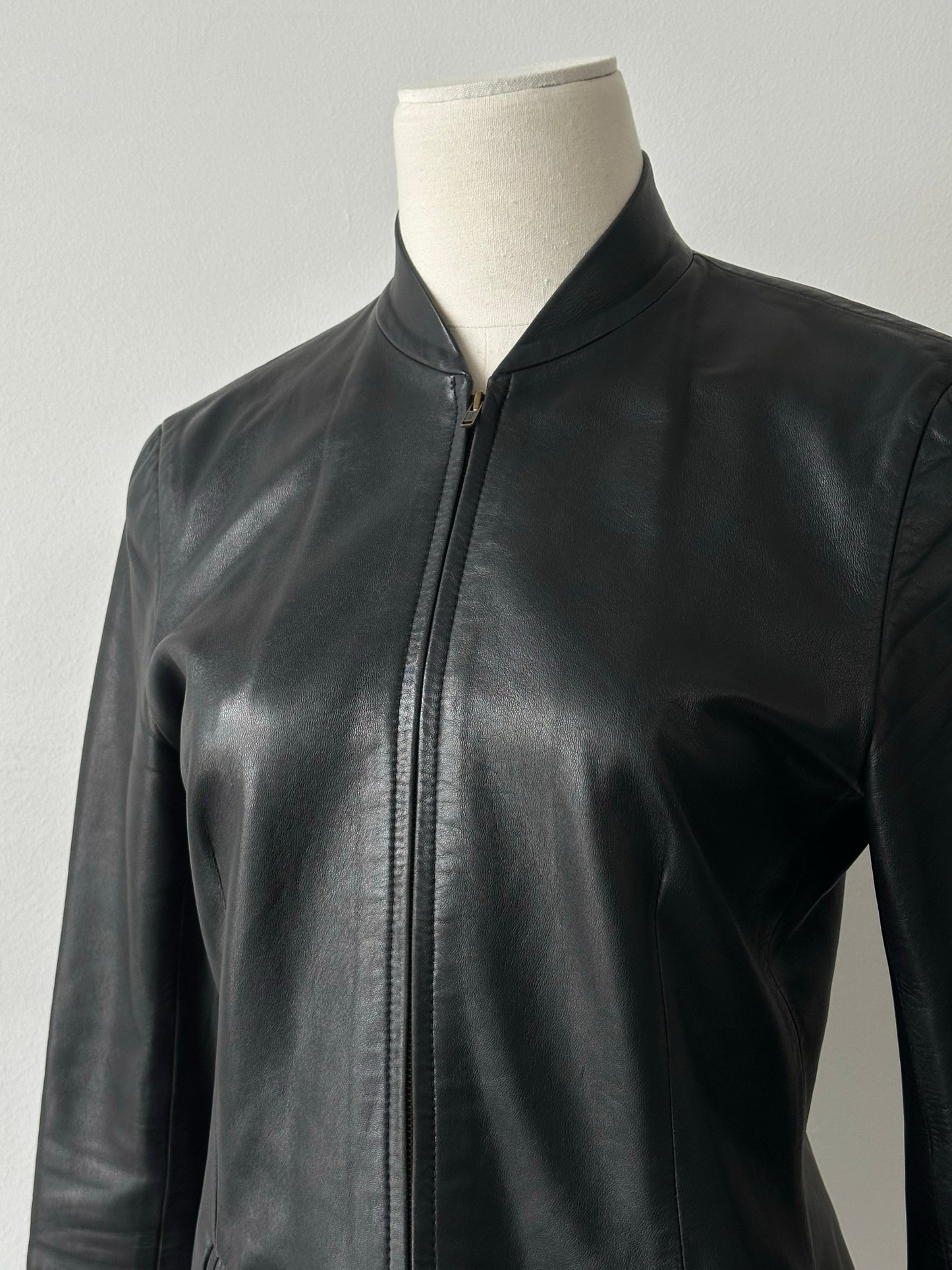 DKNY 2000s Smooth Fitted Leather Jacket - S