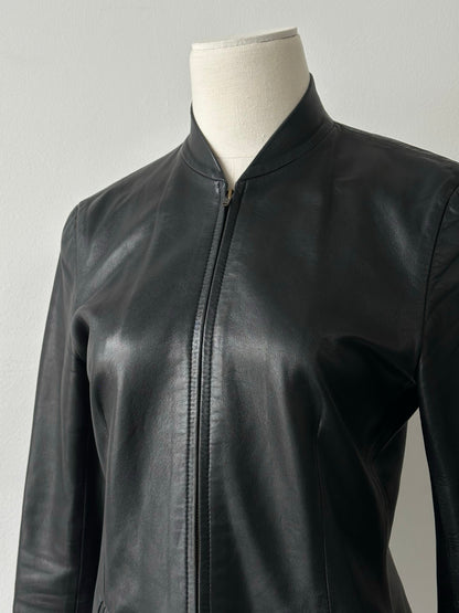 DKNY 2000s Smooth Fitted Leather Jacket - S