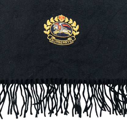 Vintage Burberry Embroidered Lambswool Tassel Scarf