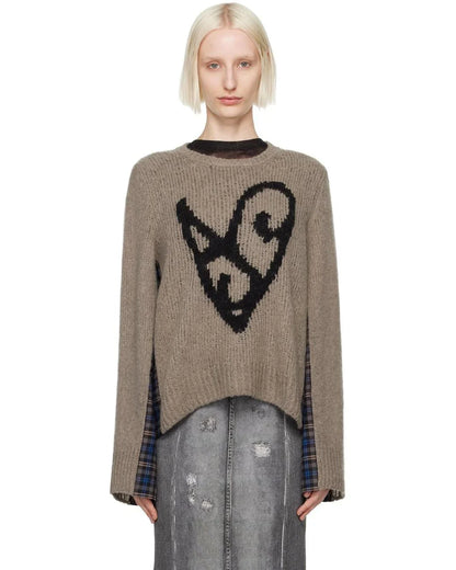 Acne Studios FW24 Wool Check & Heart Knit Sweatshirt