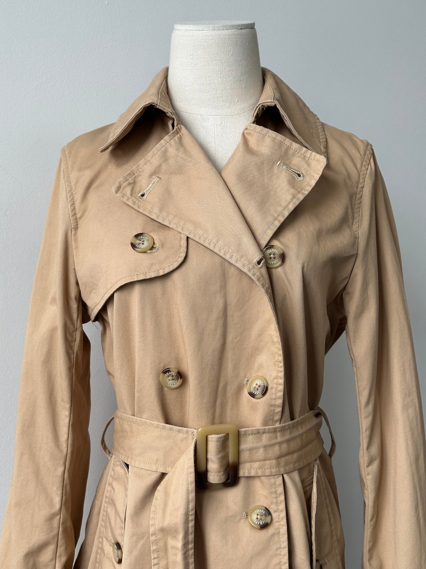 Chaps 2000s Pure Cotton Double Breasted Belted Trench Coat - S