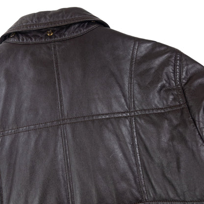 Vintage 80s Burberry Nova Check Lined Leather Jacket Womens Size XL | XL, Brown