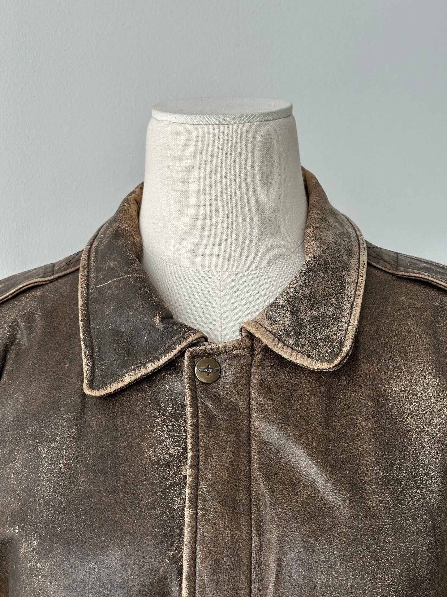 Vintage 1990s Distressed Leather Bomber Jacket - M-L