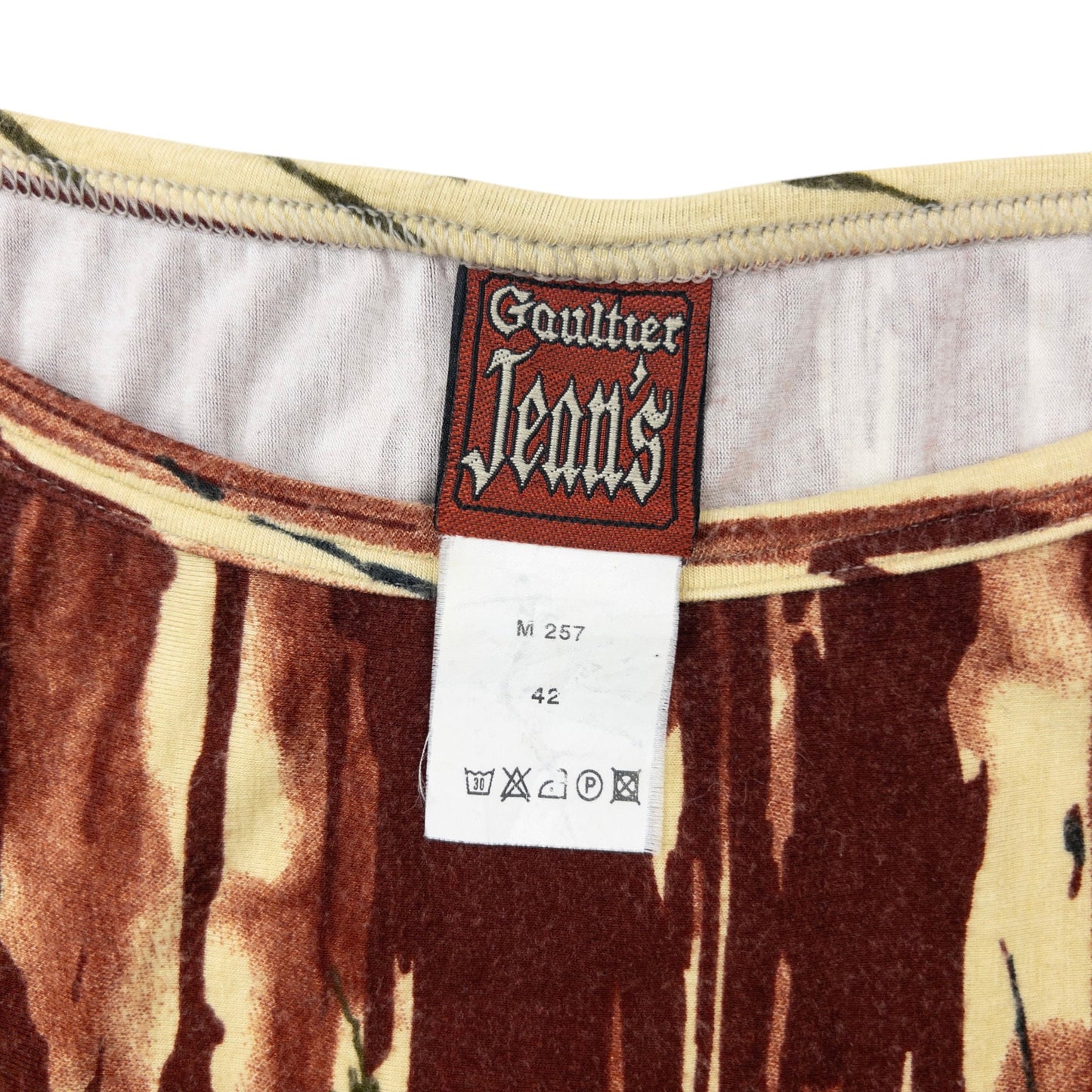 Vintage 1998 Jean Paul Gaultier Jean's Blood Drip Print Maxi Dress Womens Size L | Large, Tan