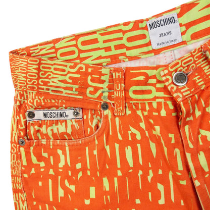 Vintage 90s Moschino Jeans Logo Text Print Trousers Size W29 | W29, Multicoloured