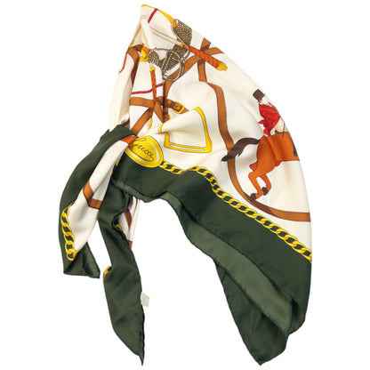 Vintage 90s Gucci Equestrian Horse Bit Print Silk Scarf | O/S, Green, Yellow, Brown, White
