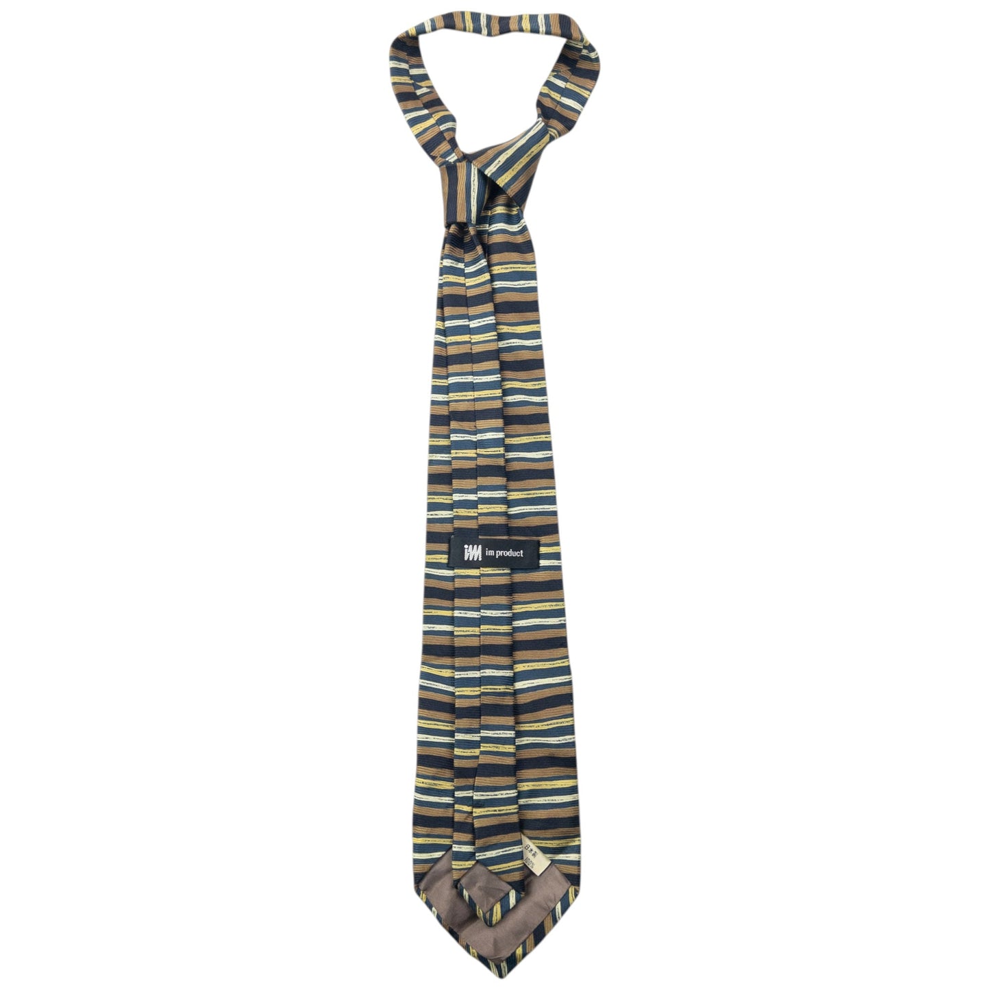 Vintage 90s Issey Miyake Striped Silk Tie | O/S, Navy, Yellow, Brown