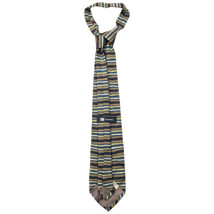 Vintage 90s Issey Miyake Striped Silk Tie | O/S, Navy, Yellow, Brown