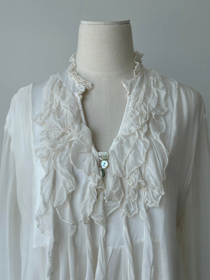 Italian Vintage 2000s Silk Ruffle Shirt - M