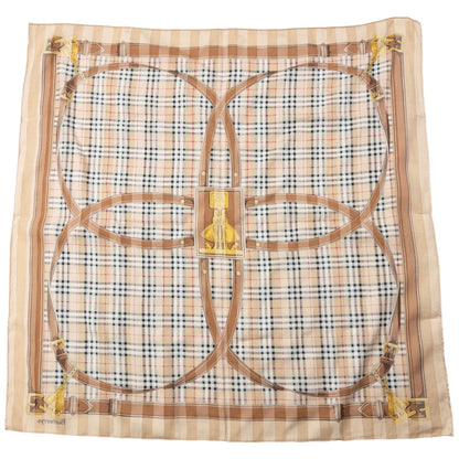 Vintage 90s Burberry Nova Check Silk Scarf | O/S, Beige, Black, Red, Gold