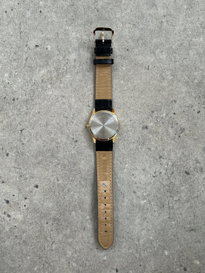 Vintage 1990s Gold Tone Quartz Leather Watch