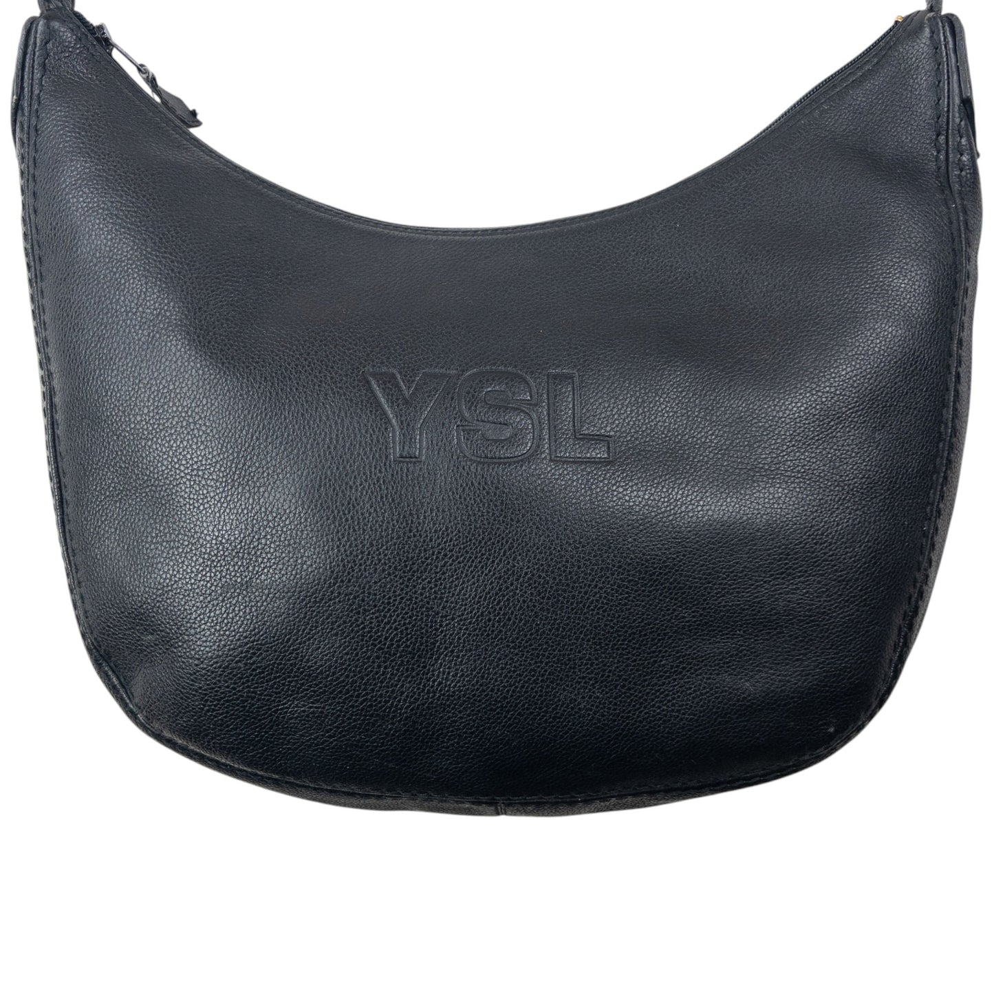 Vintage 90s YSL Yves Saint Laurent Embossed Leather Shoulder Bag | O/S, Black