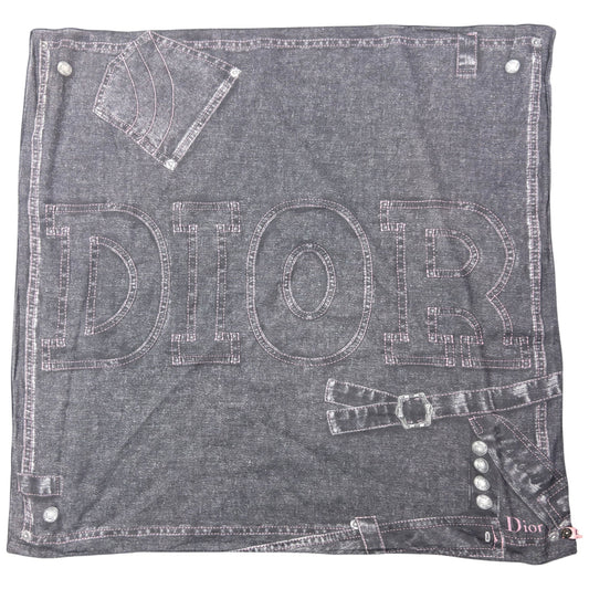 Vintage 2000s Dior By John Galliano Denim Print Silk Scarf | O/S, Grey