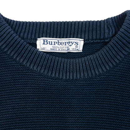 Vintage 90s Burberry Embroidered Knit Jumper Size L | Large, Navy