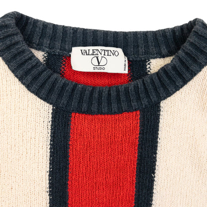 Vintage 90s Valentino Striped Jumper Size M | Medium, Red, Navy, Cream