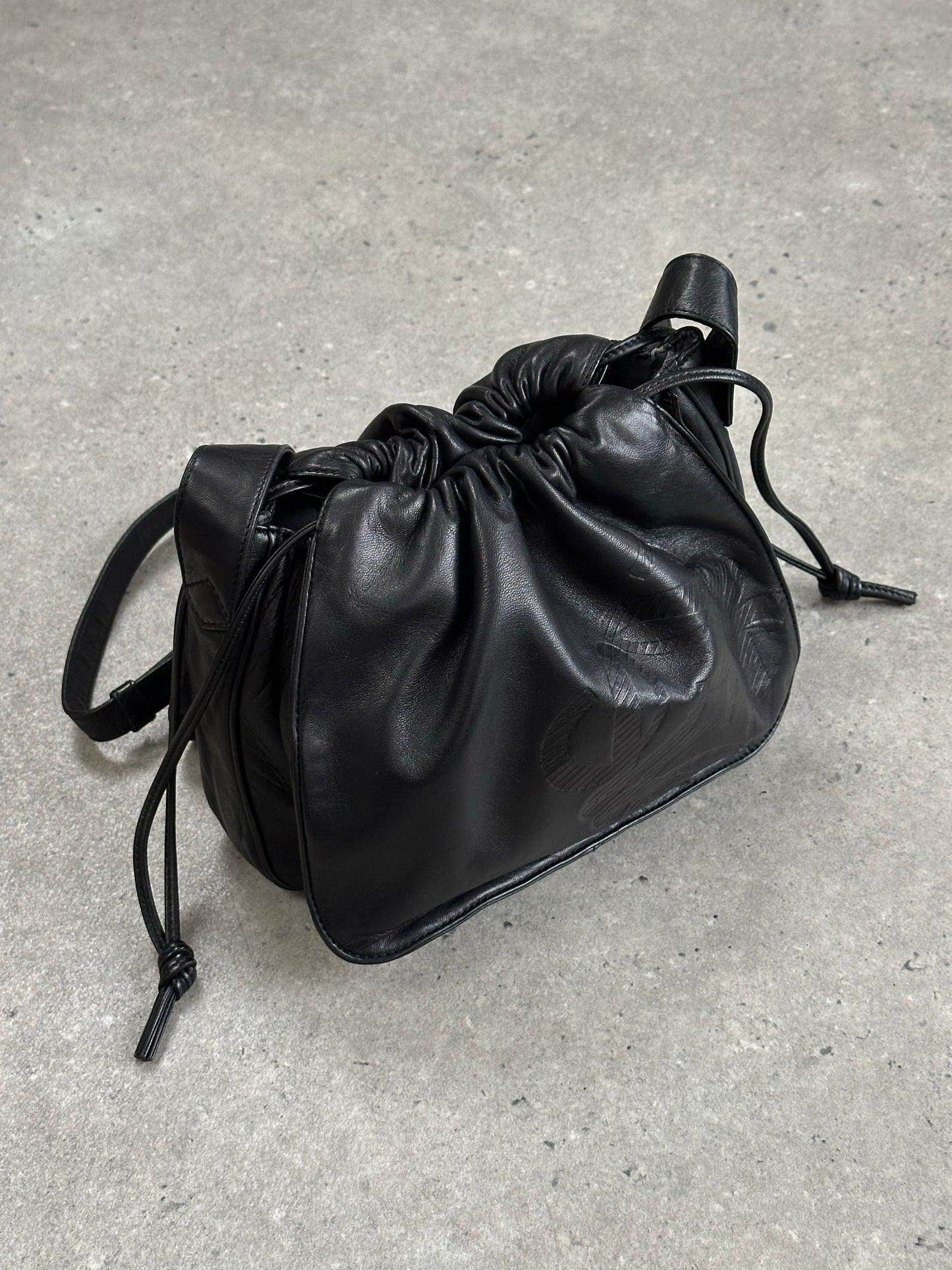 Loewe 1990s Ruched Leather Anagram Crossbody Bag