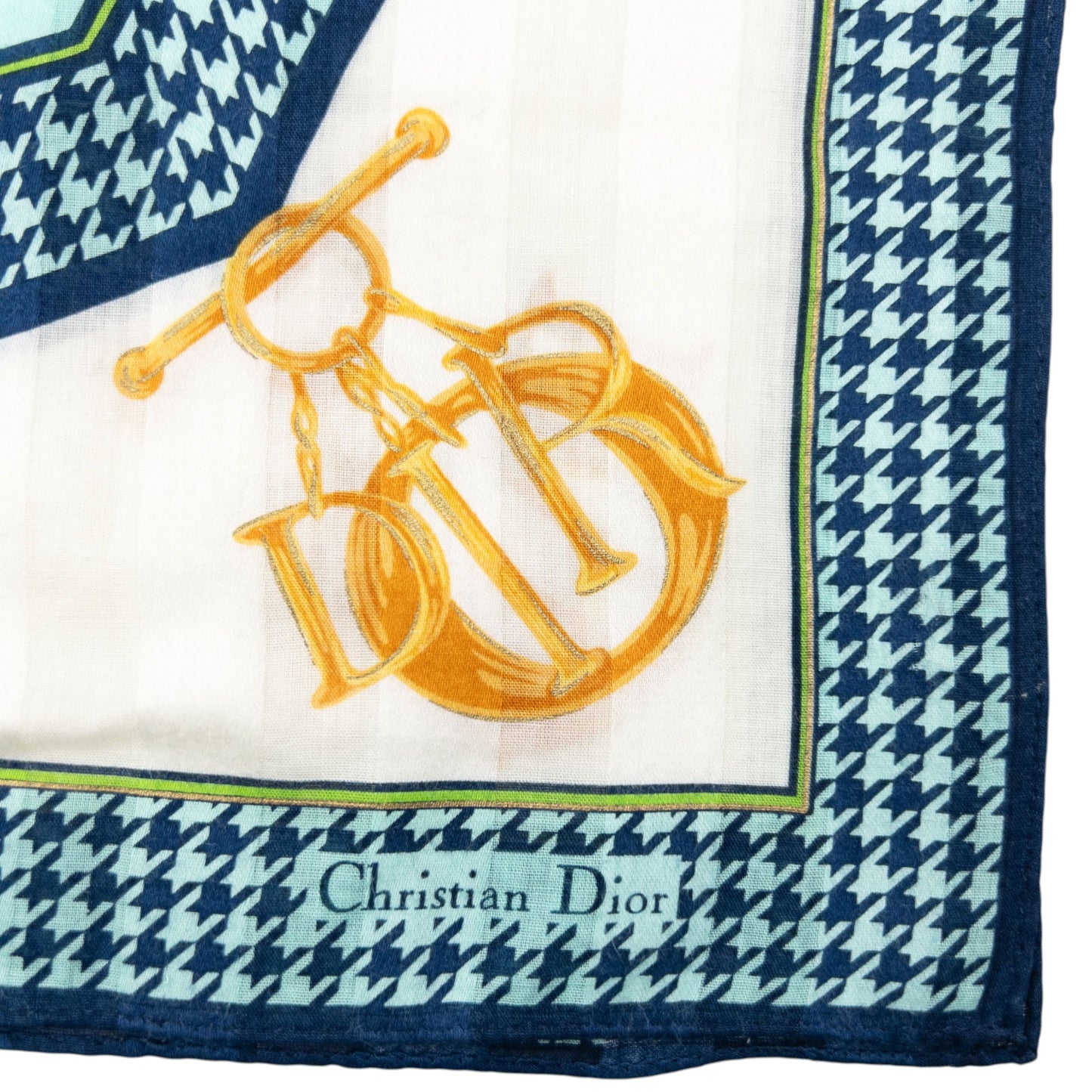Vintage 90s Dior Houndstooth Silk Scarf | O/S, Blue, White, Yellow