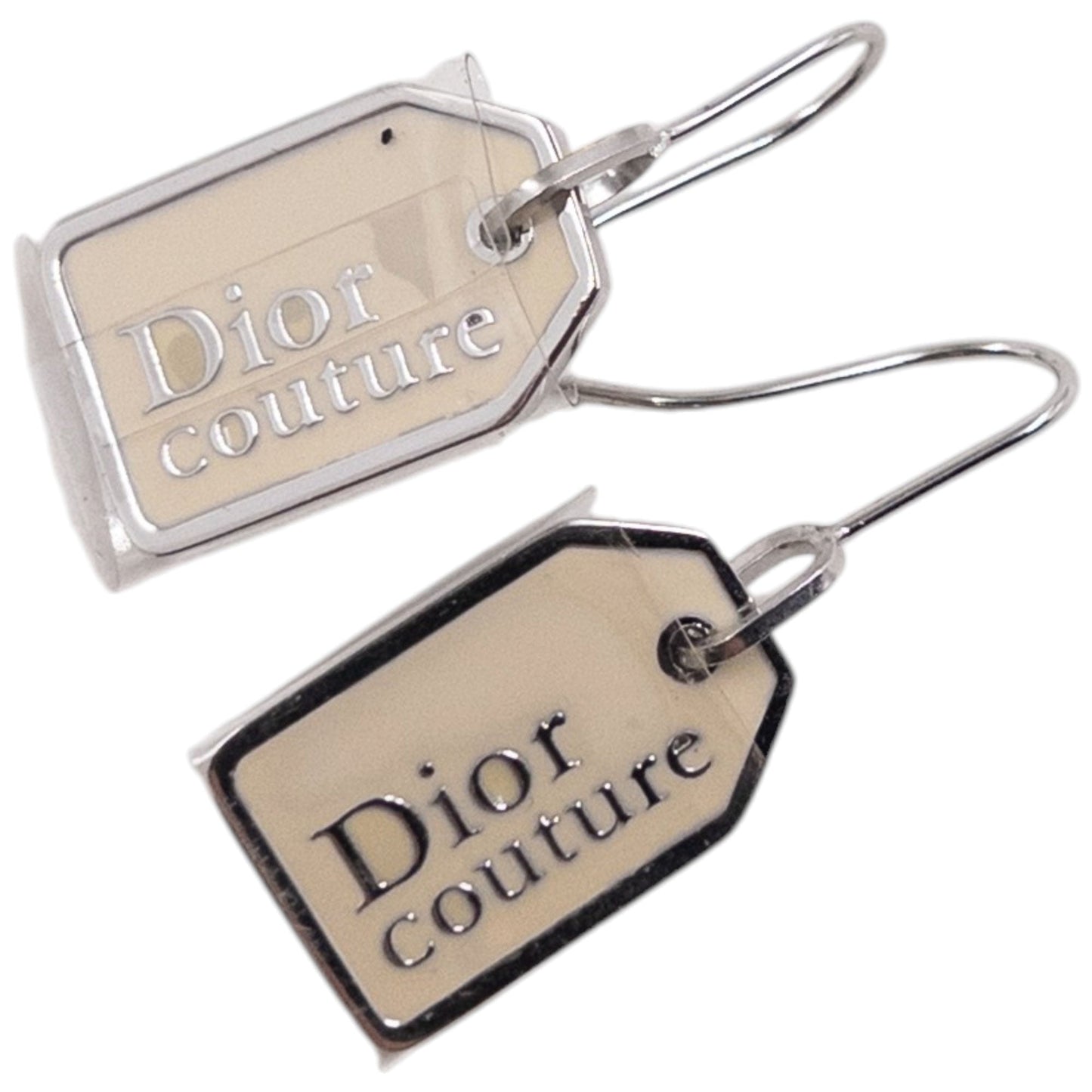Vintage 2000s Dior By John Galliano Tag Earrings | O/S, Cream