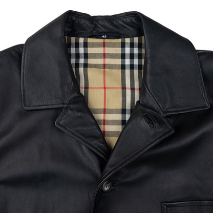 Vintage Burberry Nova Check Lined Leather Jacket Size L