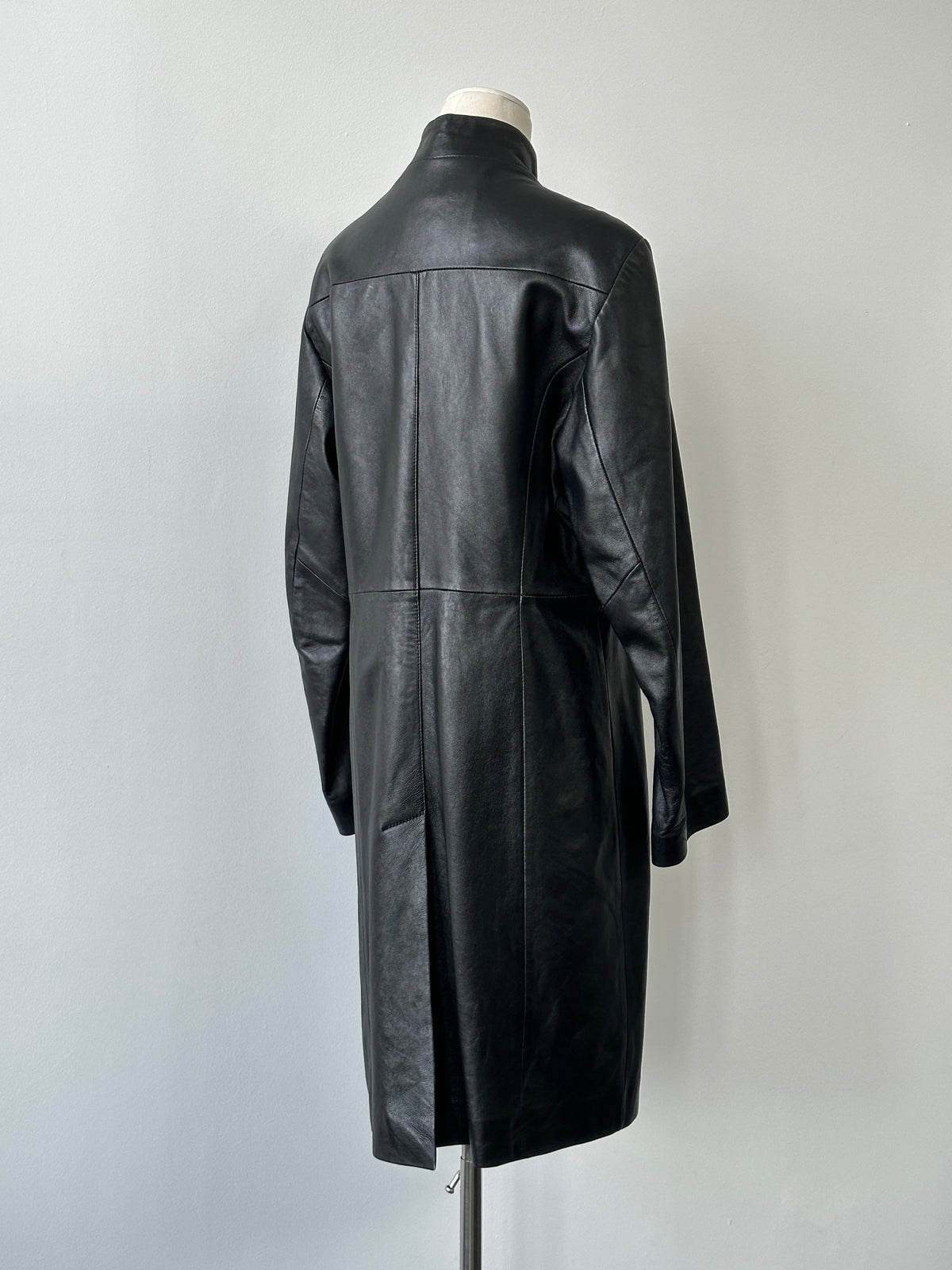 Vintage 1990s High Neck Leather Trench Coat - M