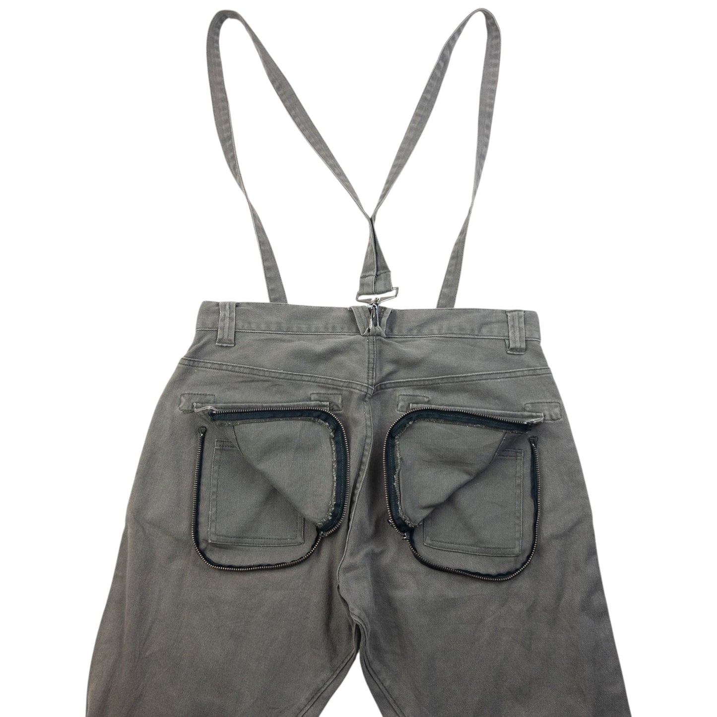 Vintage 2000s PPFM Curved Stacked Leg Denim Jeans With Suspenders Size W32 | W32, Grey