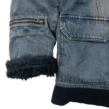 Vintage 2000s PPFM Fur Lined Zip Up Denim Jacket Size M | Medium, Black