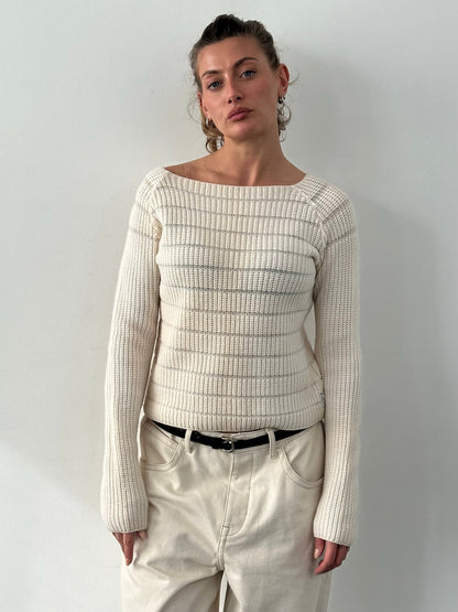 Armani Jeans 1990s Pure Wool Open Knit Jumper - M